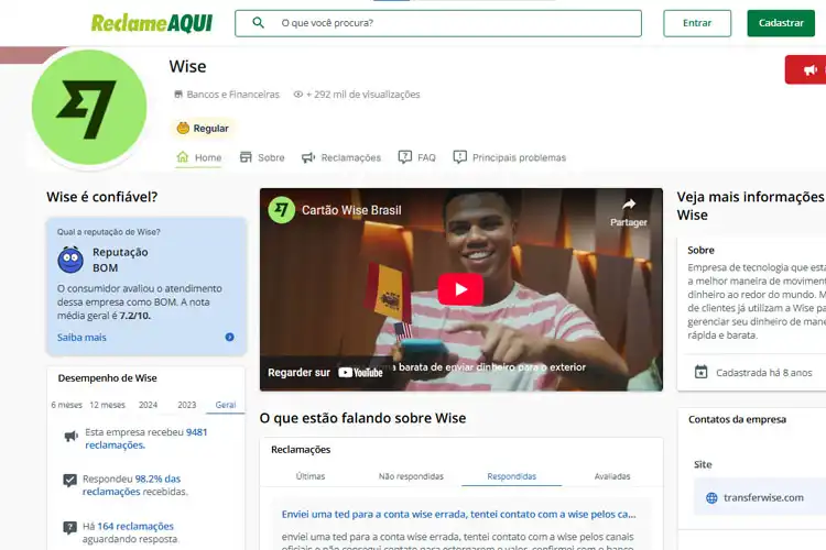 Página da Wise no Reclame Aqui