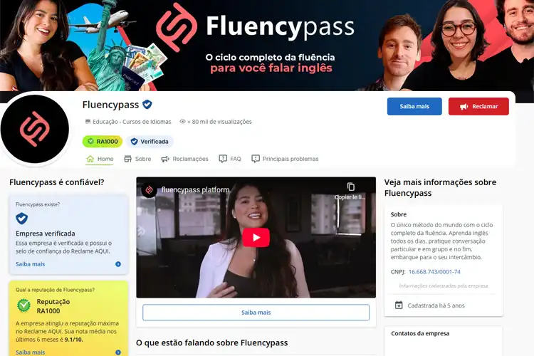 Página da Fluencypass em site de reclamações