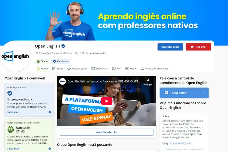 Página da Open English em site de reclamações
