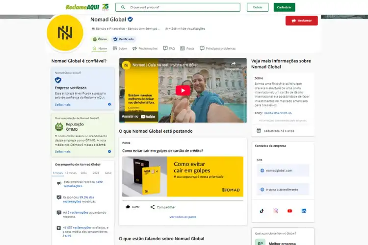 Perfil da Nomad no Reclame Aqui