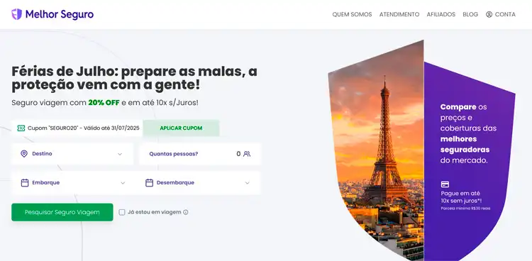Print da Home page da Melhor Seguro