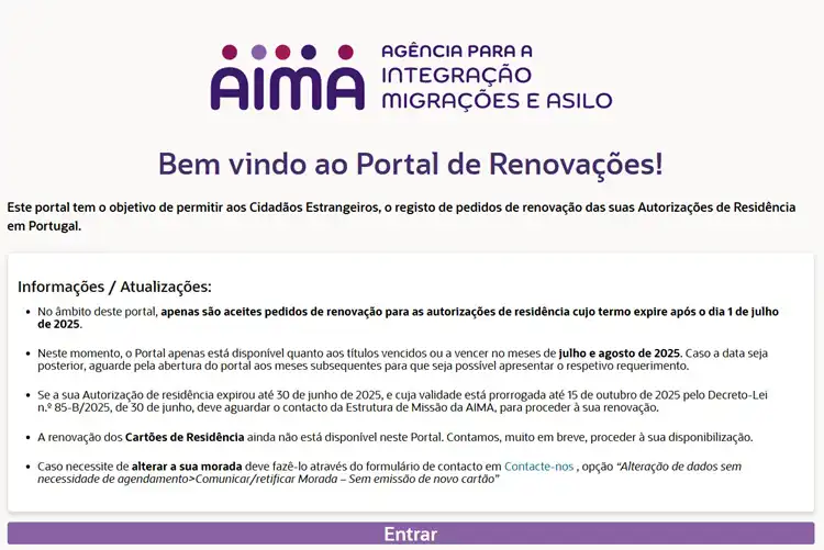 Portal de renovações AIMA