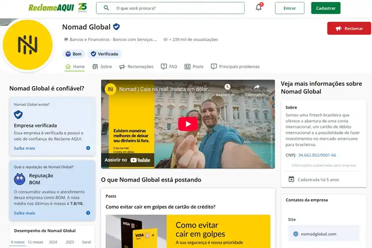 Reputação Nomad Global Reclame Aqui