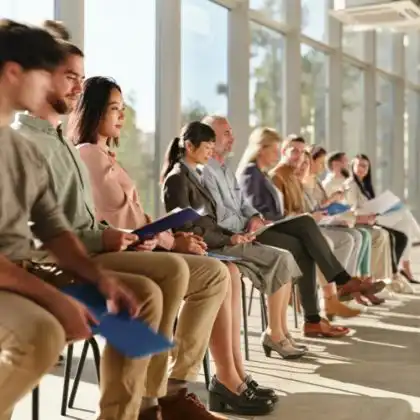 Pessoas esperando entrevista de emprego.
