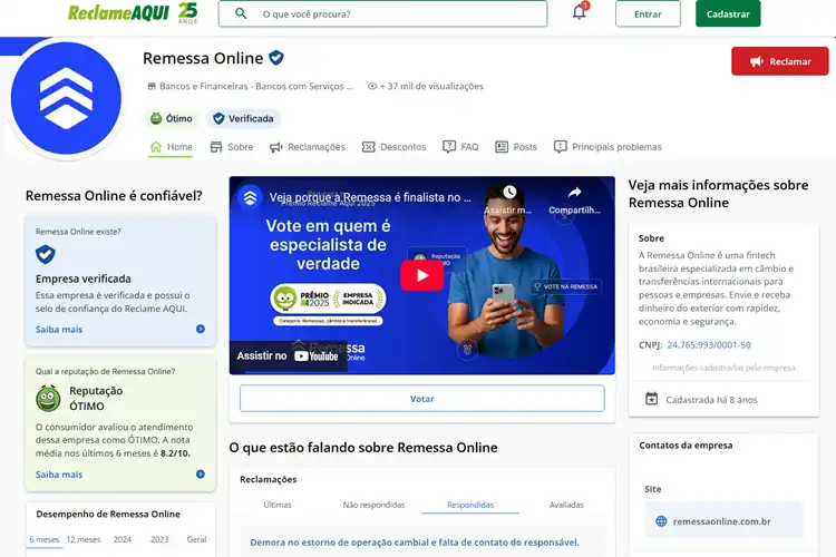 Reputação Remessa Online Reclame Aqui