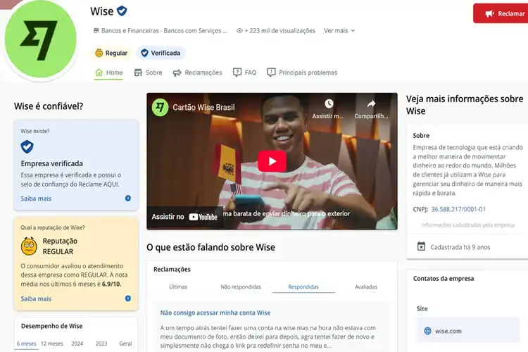 Reclame aqui da Wise