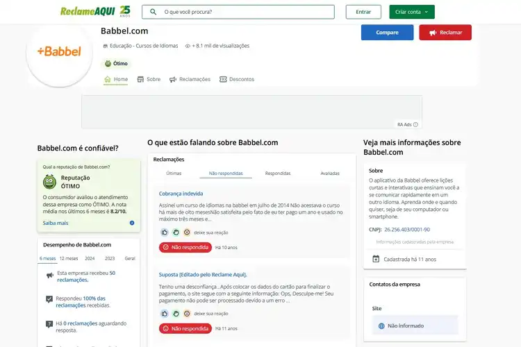 Babbel tem ótima reputação no Reclame Aqui.