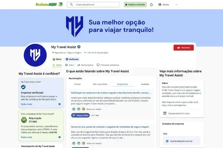 Captura de tela do perfil da My Travel Assist no Reclame Aqui.