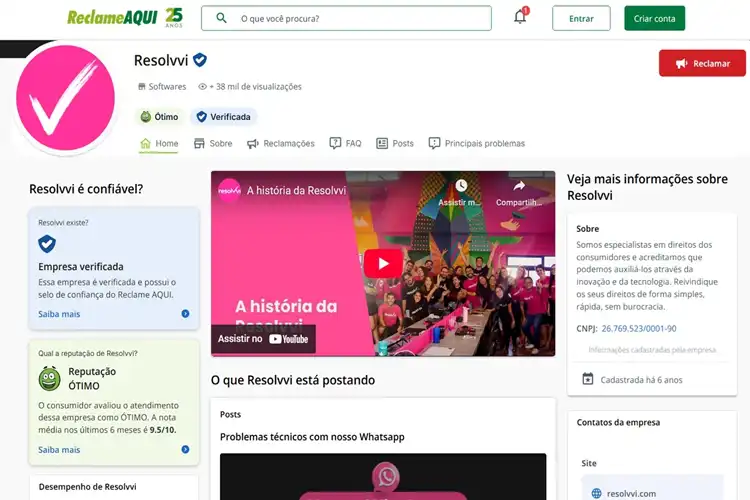 Avaliação da Resolvvi no Reclame Aqui.