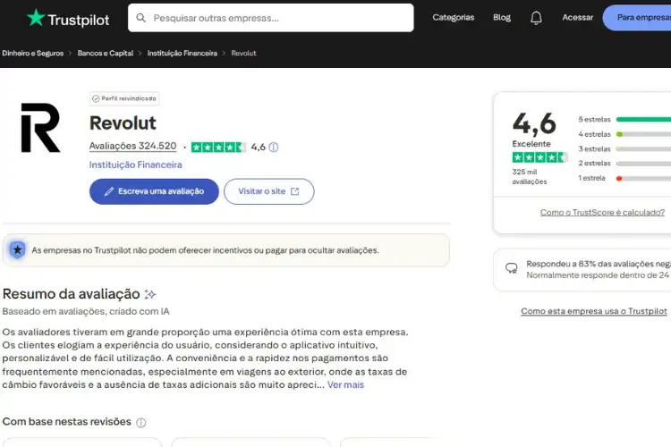 Avaliação do Truspilot confirma que usar Revolut é seguro