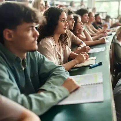 Jovens estudam em sala de aula em Portugal