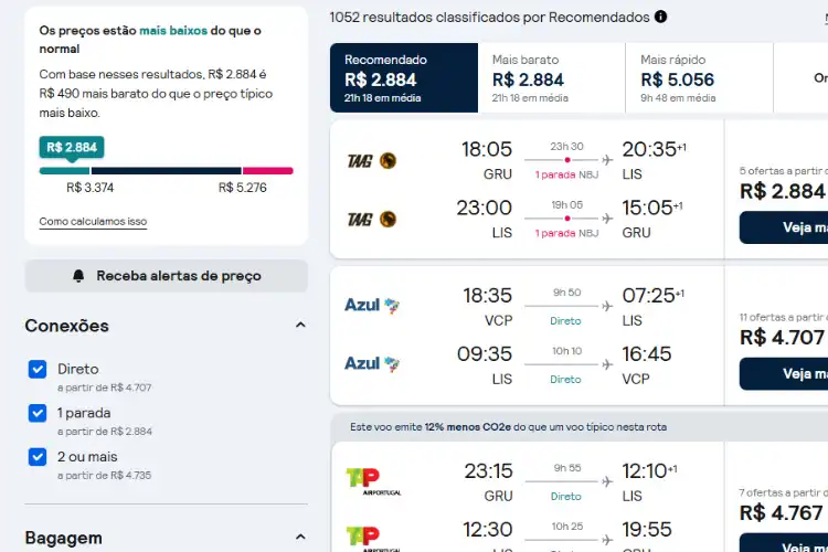 Print screen do comparador Skyscanner, que briga pelo título de melhor site para comprar passagens aéreas