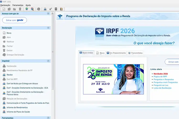 Print da tela no site da Receita Federal para download do programa de imposto de renda 