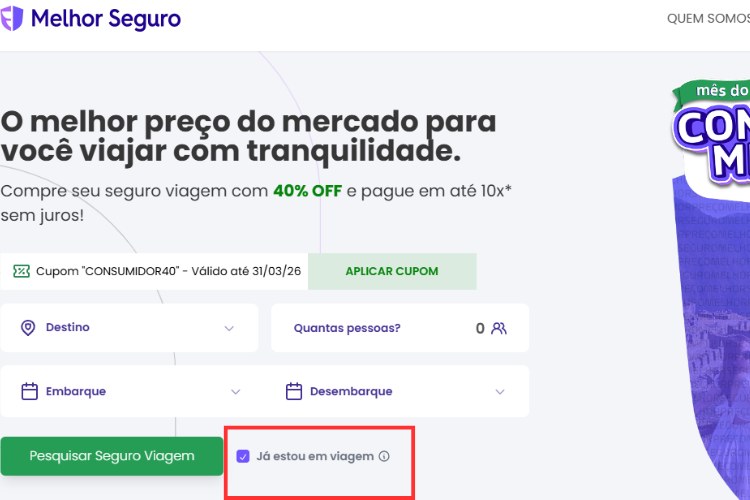 Print da tela do comparador Melhor Seguro
