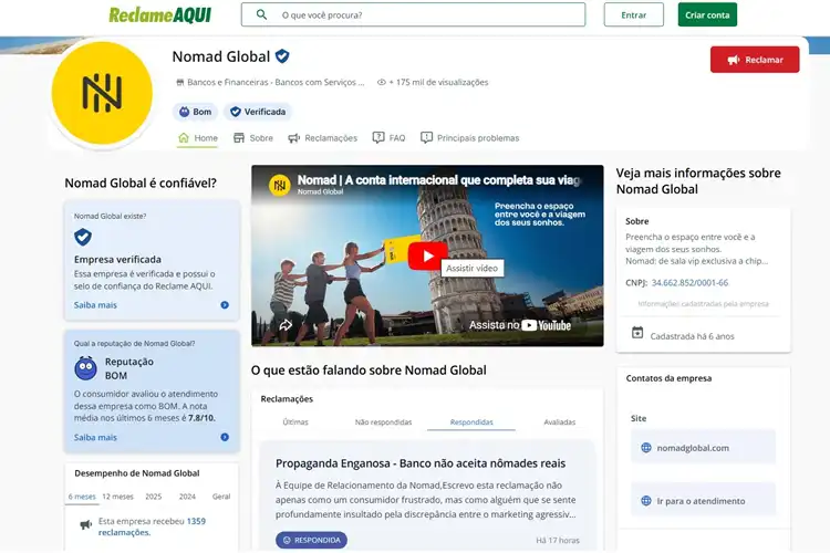 Perfil da Nomad no Reclame Aqui