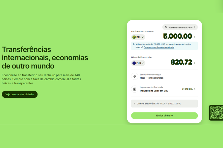 Simulação de envio na Wise (antiga TransferWise)