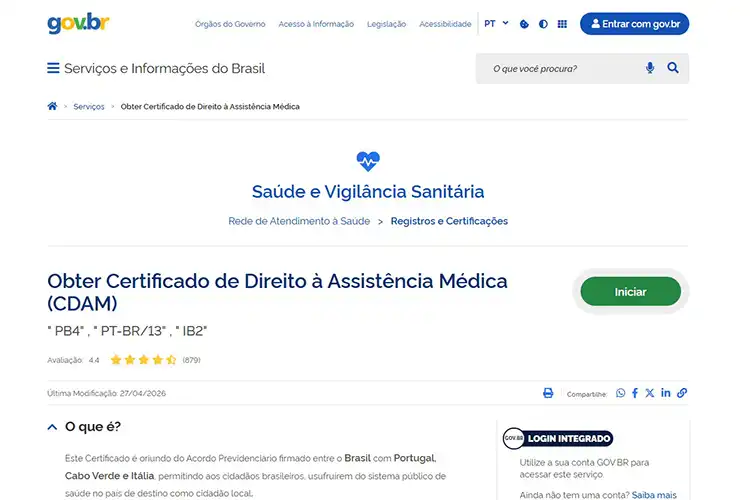 Print do site para solicitar o PB4